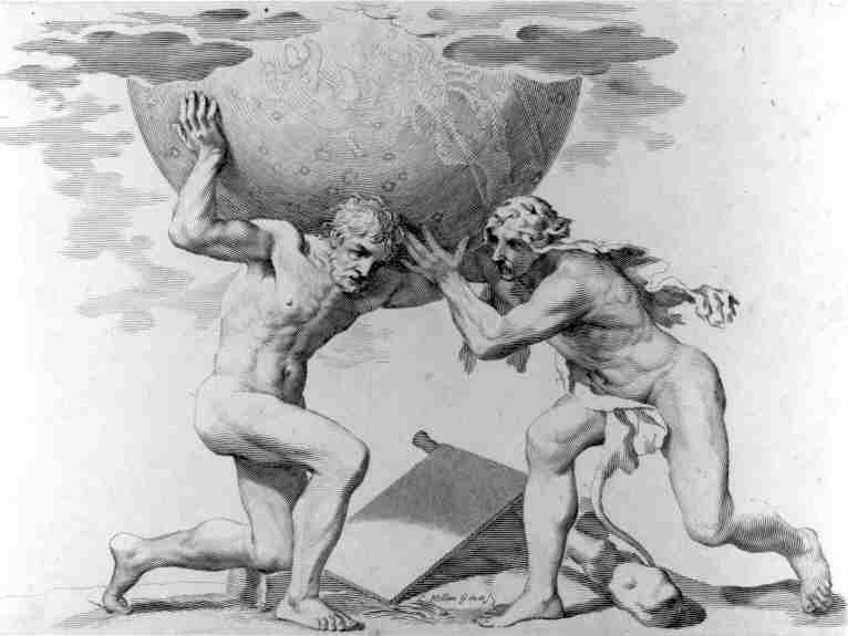 Héraclès aidant Atlas à soutenir la voûte céleste